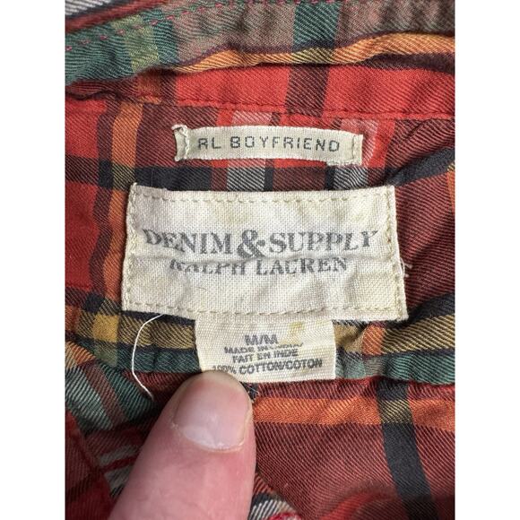 Ralph Lauren Denim & Supply RL Boyfriend Red Green Plaid Button Up Shirt Size M - Picture 3 of 5